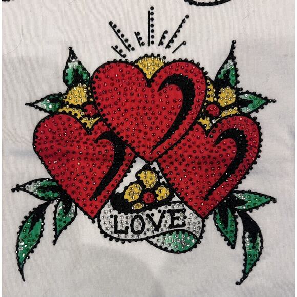 Ed Hardy Kids 3 Hearts with Rhinestones On White T-Shirt Size 4 - Picture 2 of 7